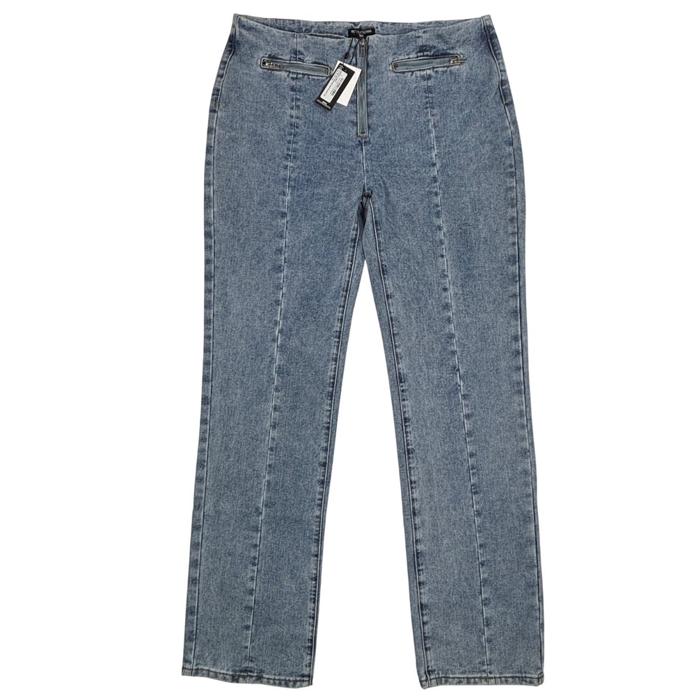 PrettyLittleThing Light Blue Wash Zip Detail Straight Leg Jeans US 10 Tall NWT
